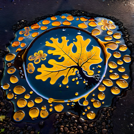 shimmering pools of oil on the streetの素材