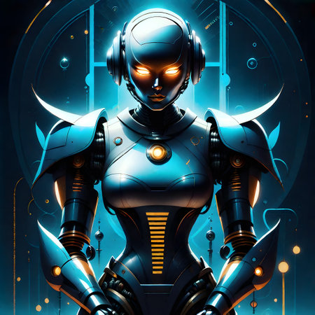 heavy humanoid robot guards its territoryの素材