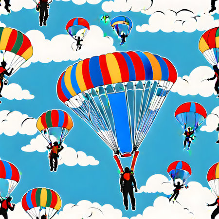 Skydivers and paragliders in the skyの素材