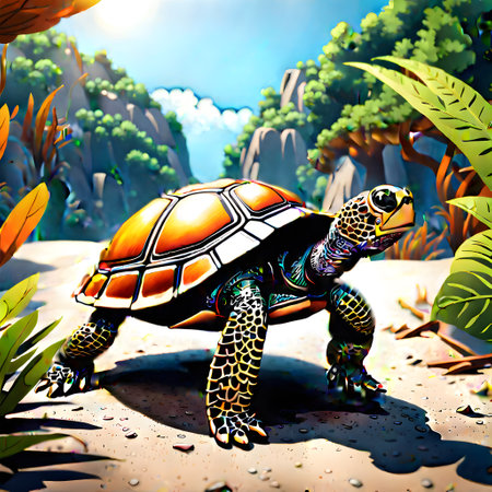 Turtles with shells swim in the seaの素材
