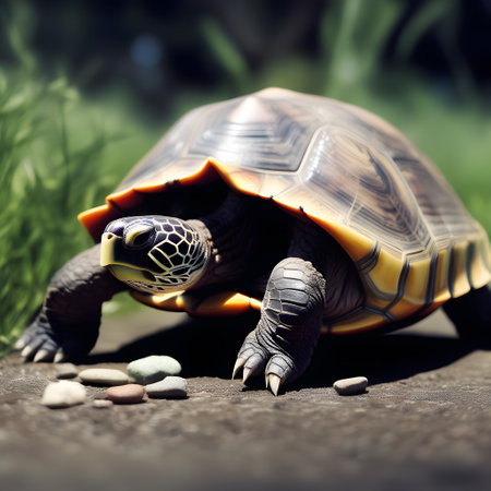 Turtles with shells swim in the seaの素材