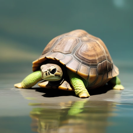Turtles with shells swim in the seaの素材