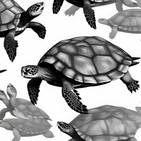 Turtles with shells swim in the seaの素材