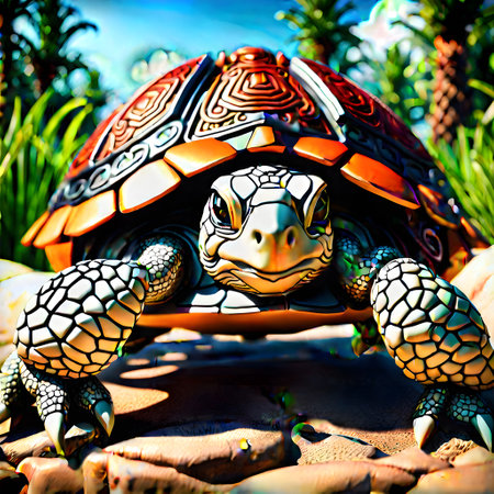 Turtles with shells swim in the seaの素材
