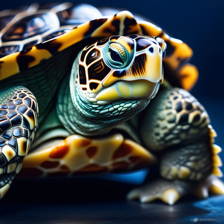 Turtles with shells swim in the seaの素材
