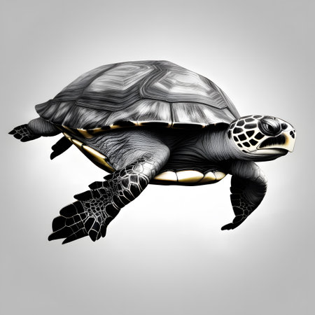 Turtles with shells swim in the seaの素材