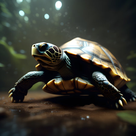 Turtles with shells swim in the seaの素材