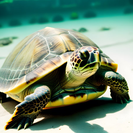 Turtles with shells swim in the seaの素材