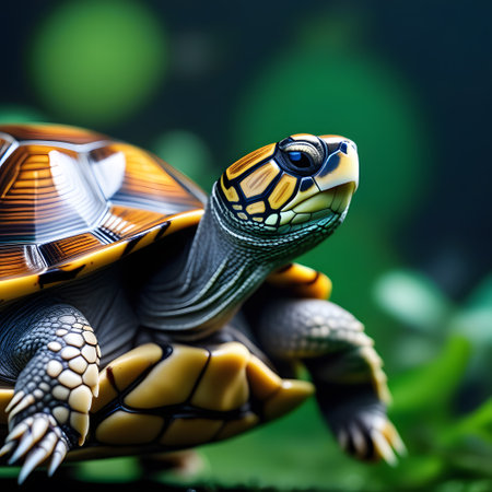 Turtles with shells swim in the seaの素材