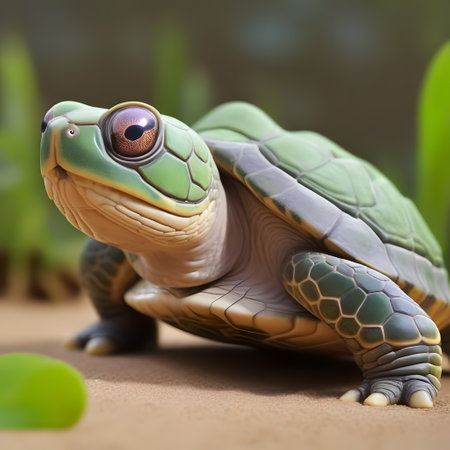 Turtles with shells swim in the seaの素材