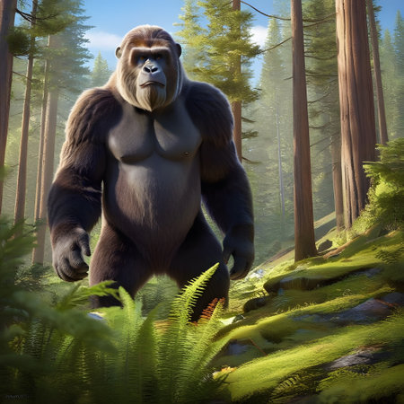 huge Bigfoot roams around the forestの素材