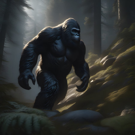 huge Bigfoot roams around the forestの素材