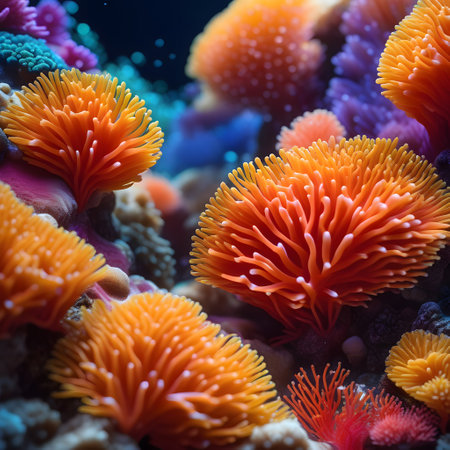 Coral reef with colorful plants and animals on the seabedの素材