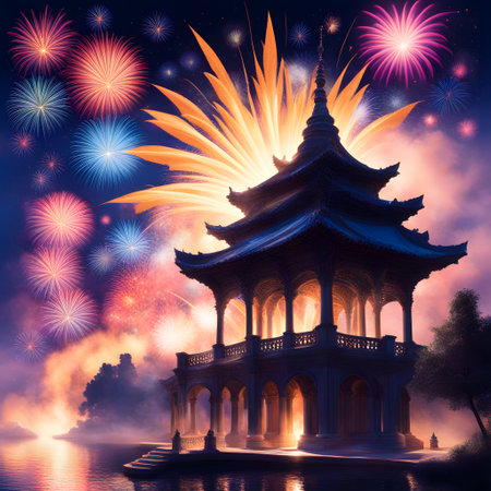 Big New Year's Eve fireworks in the skyの素材