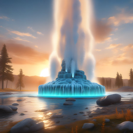 Geysers explode explosively from the earthの素材