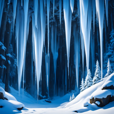 icicles in cold winter landscapeの素材