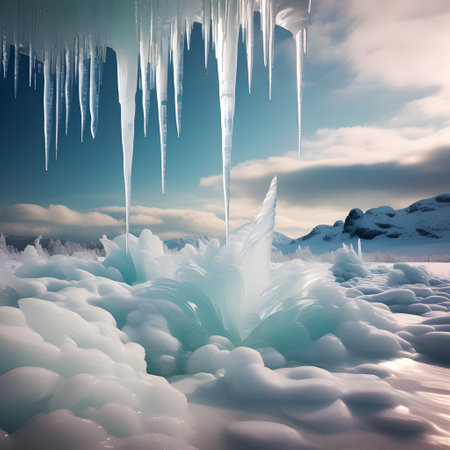 icicles in cold winter landscapeの素材