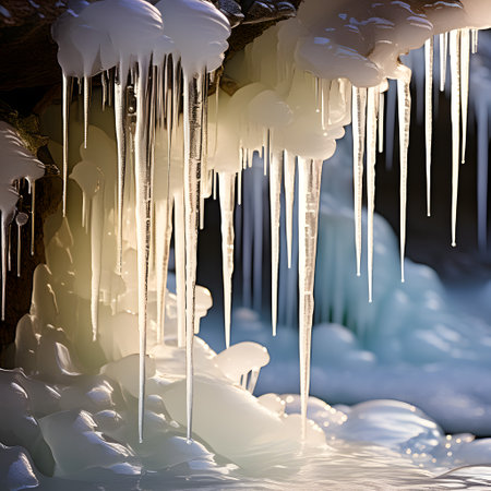 icicles in cold winter landscapeの素材