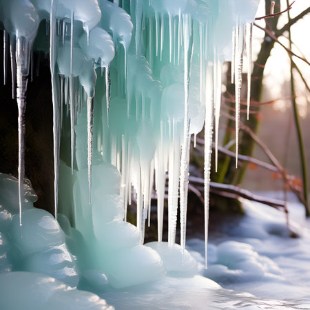 icicles in cold winter landscapeの素材