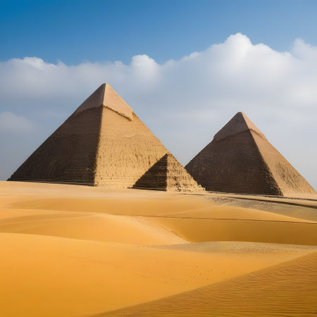 Large ancient pyramids in the Egyptian desertの素材