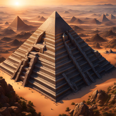 Large ancient pyramids in the Egyptian desertの素材