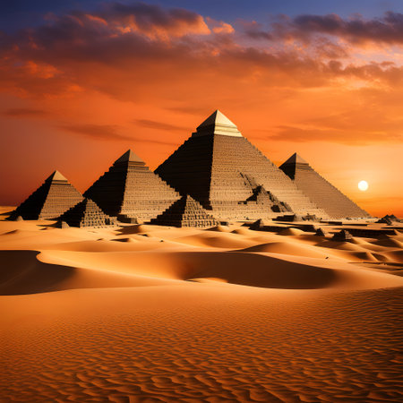 Large ancient pyramids in the Egyptian desertの素材