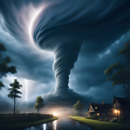 a huge tornado sweeps across the countryの素材