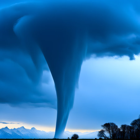 a huge tornado sweeps across the countryの素材