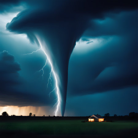a huge tornado sweeps across the countryの素材