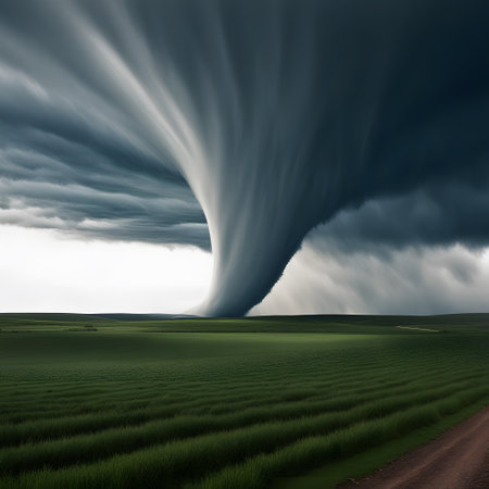 a huge tornado sweeps across the countryの素材
