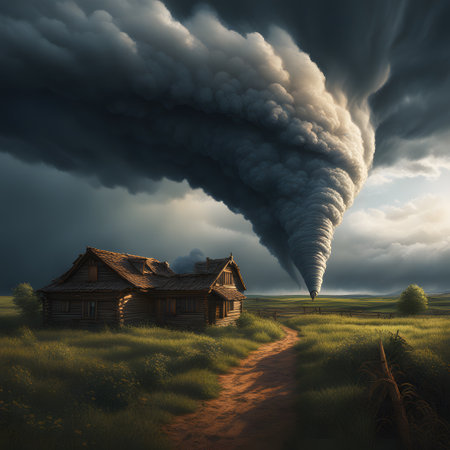 a huge tornado sweeps across the countryの素材