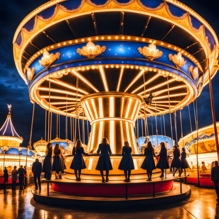 Children's carousel at the fairの素材