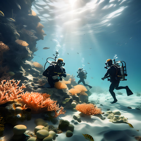 Group of divers in the deep sea on the seabedの素材