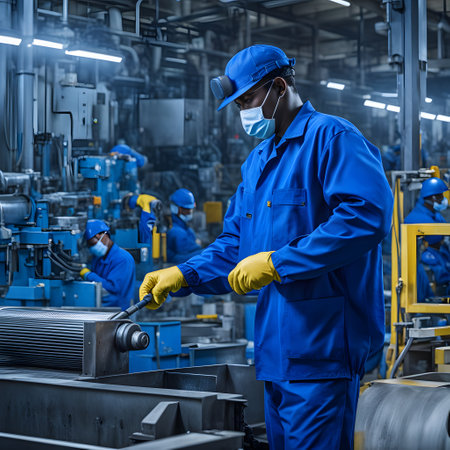 Factory worker with helmet in safety clothingの素材