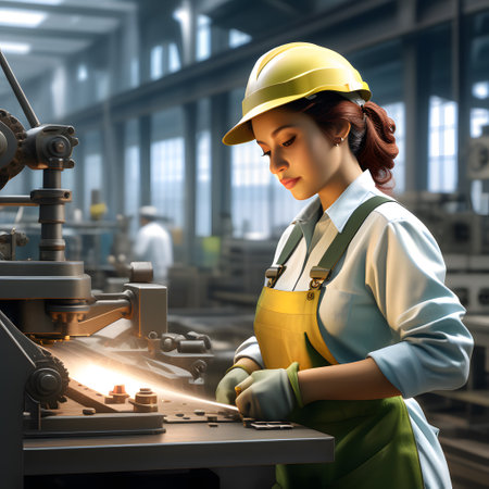 Factory worker with helmet in safety clothingの素材