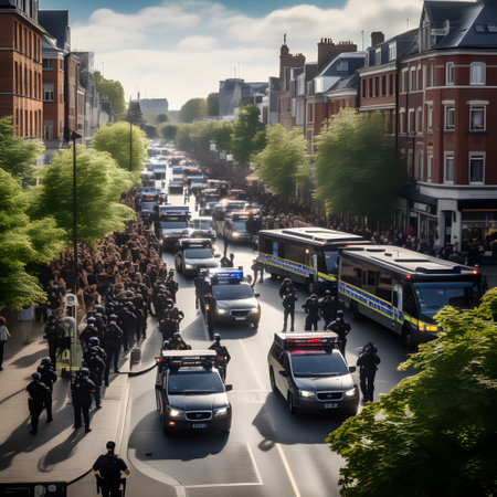 Large police operation with many police vehiclesの素材