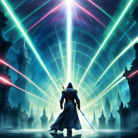 Colorful laser beams illuminate the nightの素材