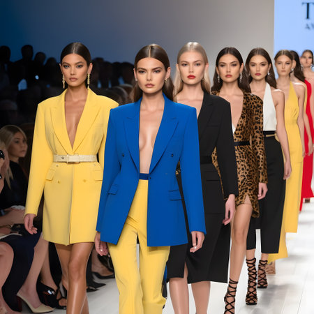 young models on the catwalk at a fashion showの素材