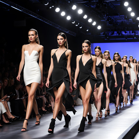 young models on the catwalk at a fashion showの素材