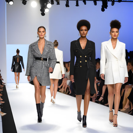 young models on the catwalk at a fashion showの素材