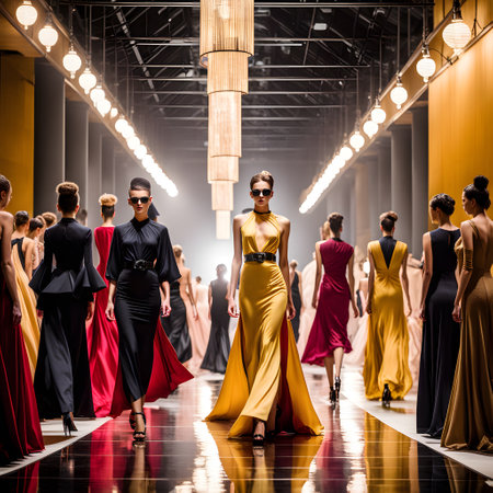 young models on the catwalk at a fashion showの素材