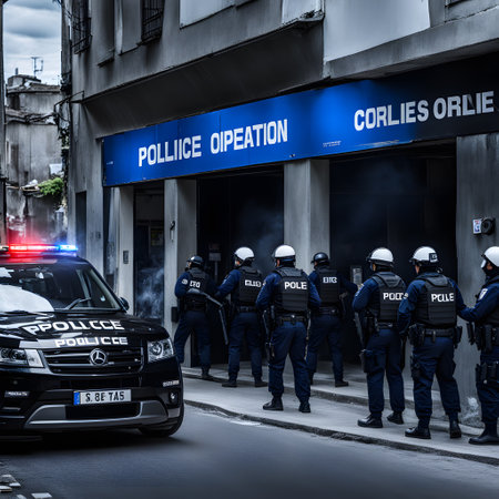 Large police operation with many police vehiclesの素材