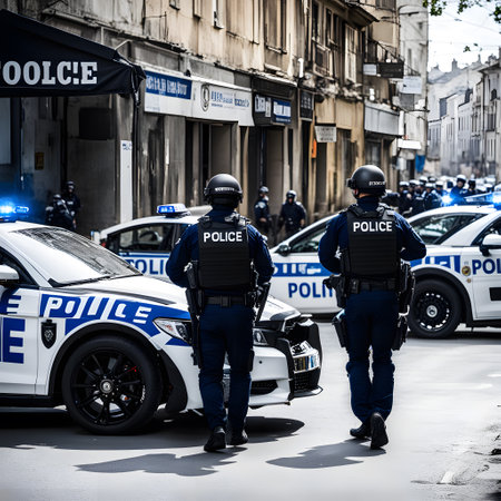 Large police operation with many police vehiclesの素材