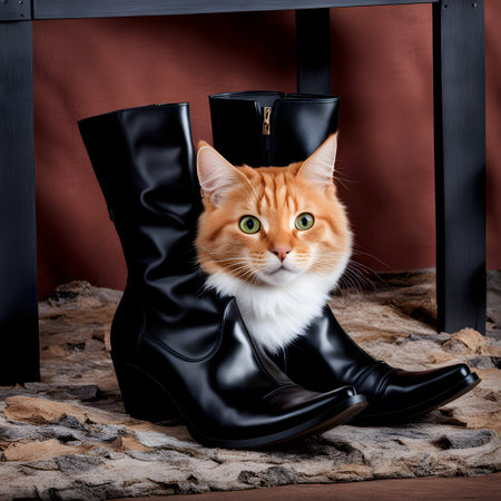Cat sits in boots and goes on a long journeyの素材