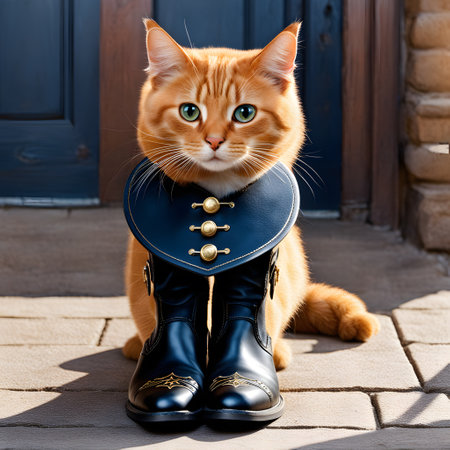 Cat sits in boots and goes on a long journeyの素材