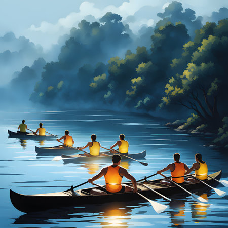 Rowing regatta on the water for competitionの素材