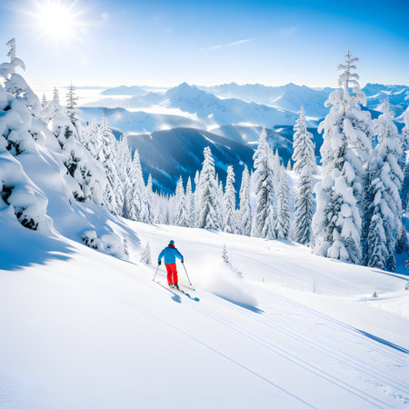 Skiers in the cold winter landscapeの素材