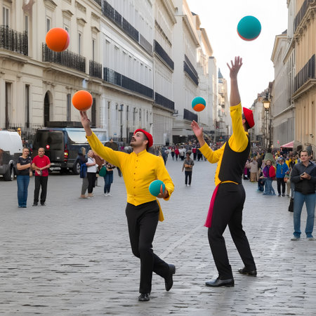 Artists juggle balls for funの素材