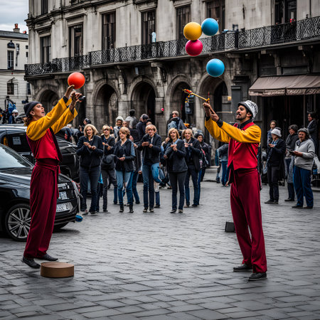 Artists juggle balls for funの素材