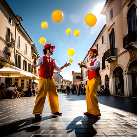 Artists juggle balls for funの素材